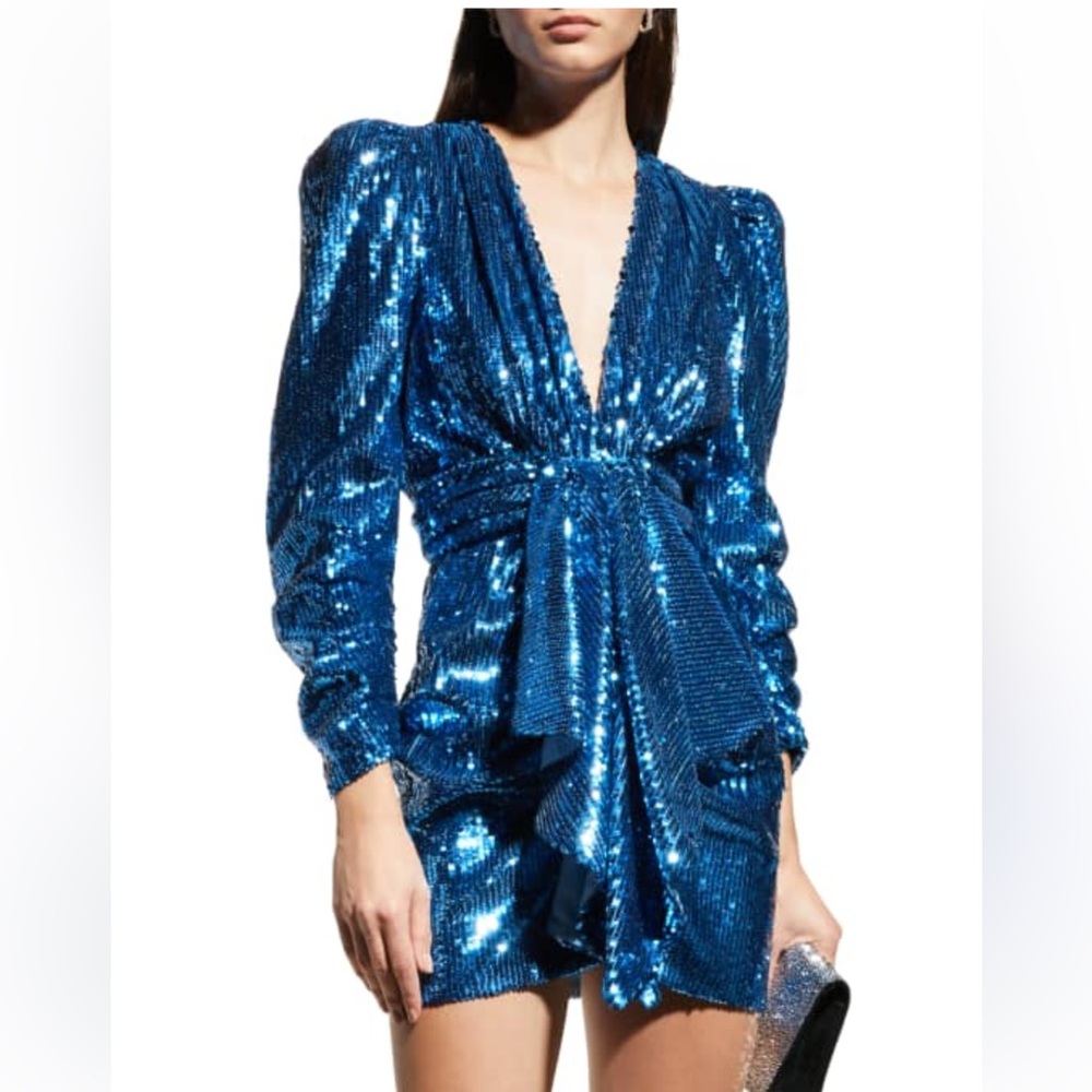 Ronny Kobo - Elsie Draped Puff-Sleeve Sequin Mini Dress - size 4 - Great cond.